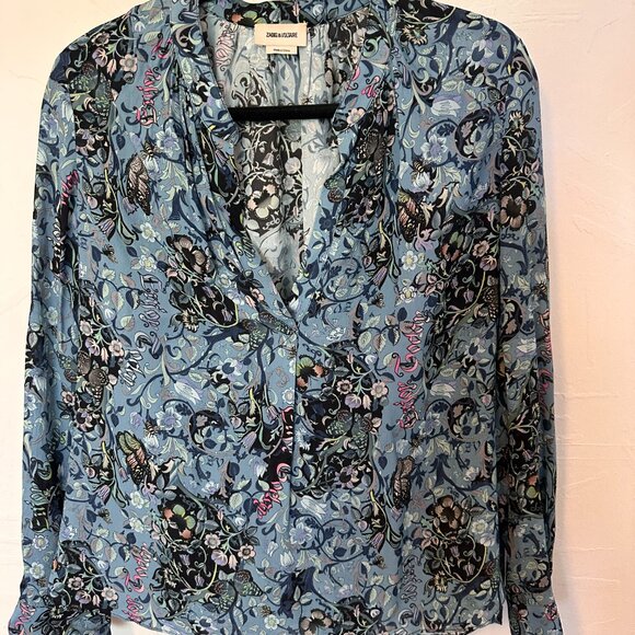 Zadig & Voltaire Womens Medium Tink Bohemian Patch Long Sleeve Blouse Top EUC - Picture 4 of 11